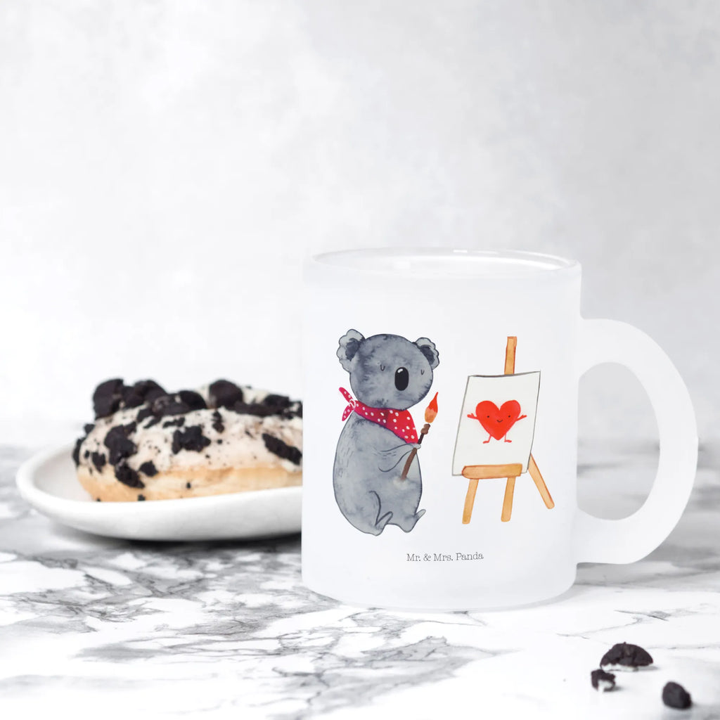 Teetasse Koala Künstler Teetasse, Teeglas, Teebecher, Tasse mit Henkel, Tasse, Glas Teetasse, Teetasse aus Glas, Koala, Koalabär, Liebe, Liebensbeweis, Liebesgeschenk, Gefühle, Künstler, zeichnen