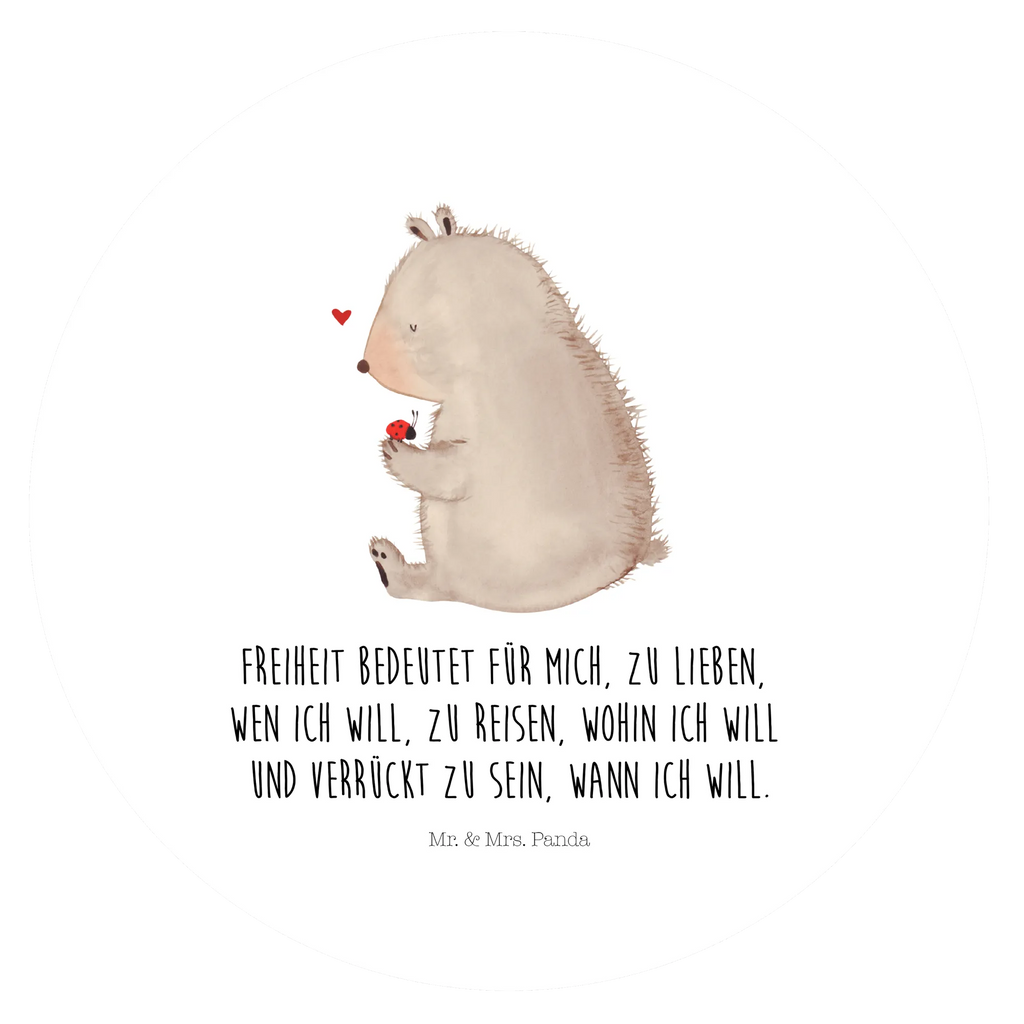 Rund Aufkleber Bär mit Marienkäfer Sticker, Aufkleber, Etikett, Bär, Teddy, Teddybär, Marienkäfer, Liebe, Freiheit, Motivation, Das Leben ist schön