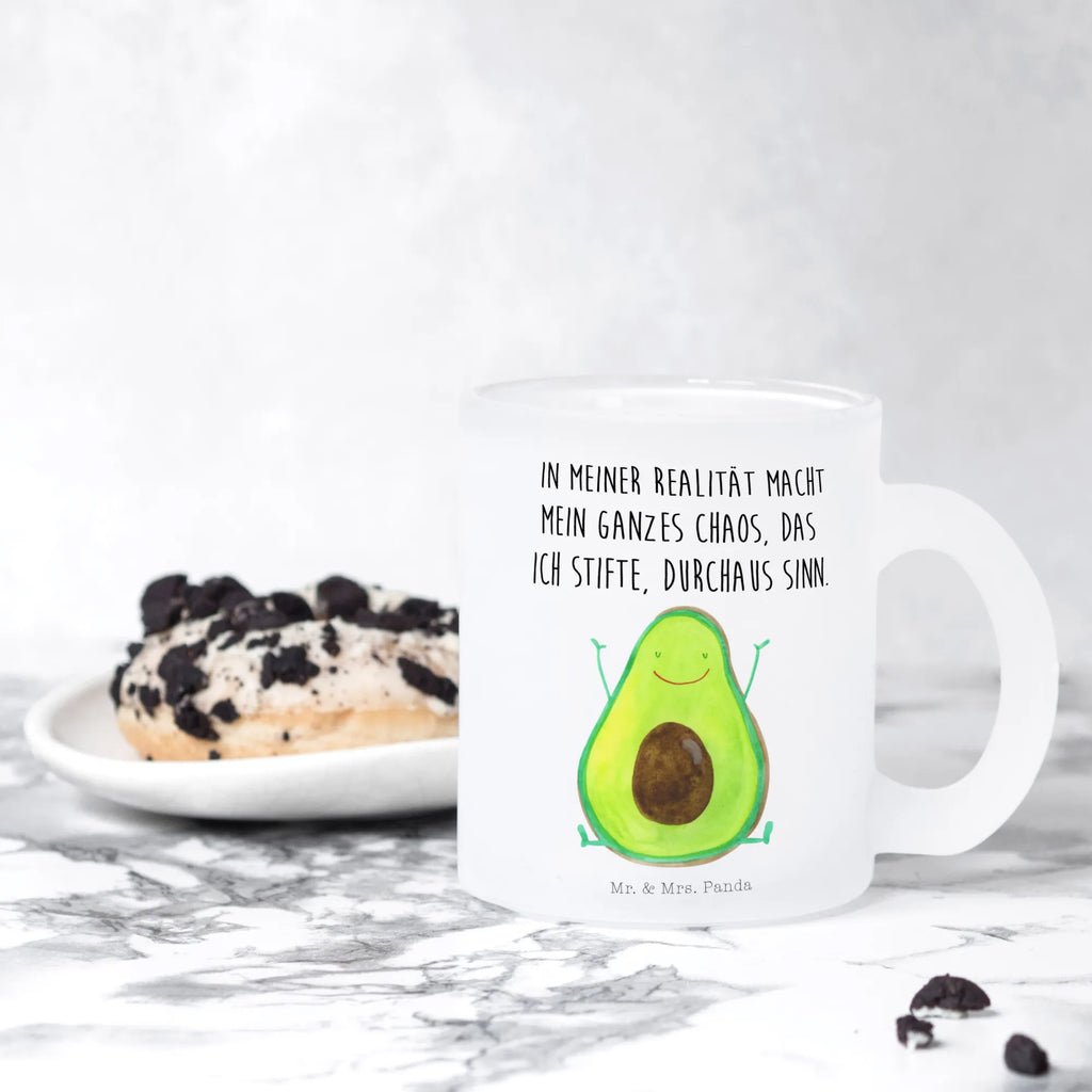 Teetasse Avocado Happy Teetasse, Teeglas, Teebecher, Tasse mit Henkel, Tasse, Glas Teetasse, Teetasse aus Glas, Avocado, Veggie, Vegan, Gesund, Chaos