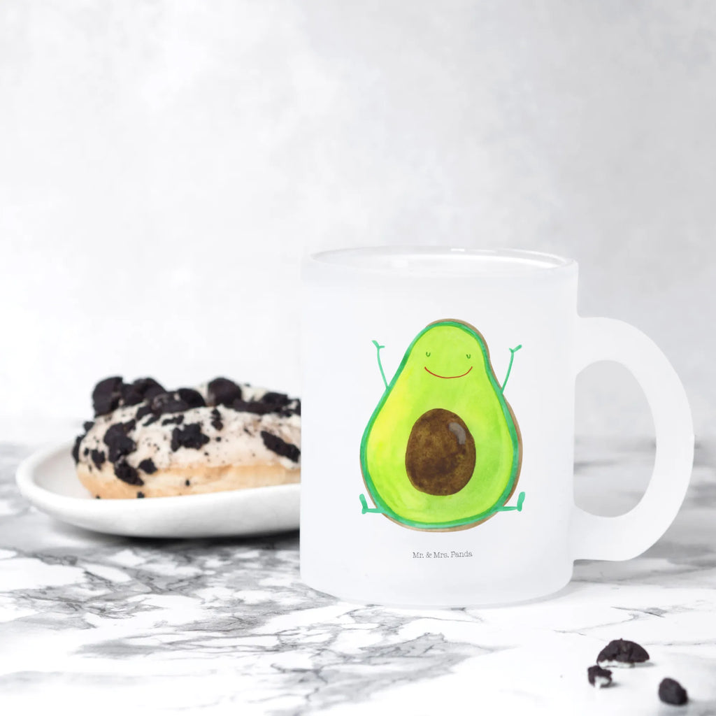 Teetasse Avocado Happy Teetasse, Teeglas, Teebecher, Tasse mit Henkel, Tasse, Glas Teetasse, Teetasse aus Glas, Avocado, Veggie, Vegan, Gesund, Chaos