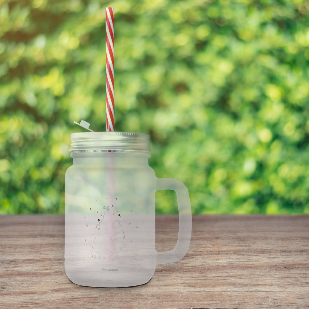 Trinkglas Mason Jar Eisbär Umarmen Mason Jar, Glas, Trinkglas, Henkelglas, Sommerglas, Einmachglas, Cocktailglas, Cocktail-Glas, Mason Jar Trinkglas, Satiniertes Glas, Retro-Glas, Strohhalm Glas, Schraubdeckel Glas, Sommerparty Einrichtung, Tiermotive, Gute Laune, lustige Sprüche, Tiere