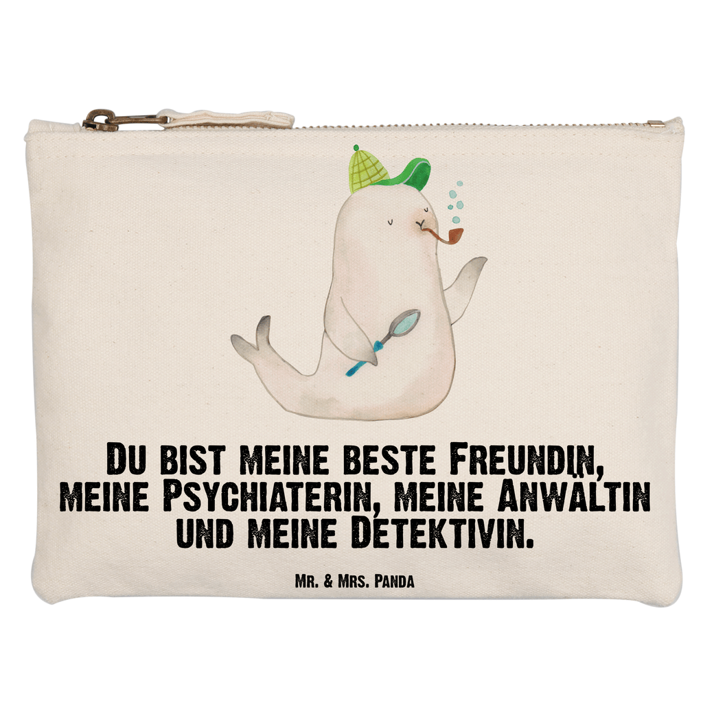 Schminktasche Robbe Sherlock Schminktasche, Kosmetiktasche, Kosmetikbeutel, Stiftemäppchen, Etui, Federmappe, Makeup, XXL, Schminketui, Kosmetiketui, Schlamperetui, Tiermotive, Gute Laune, lustige Sprüche, Tiere