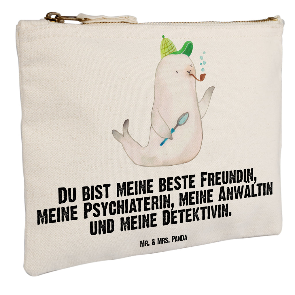 Schminktasche Robbe Sherlock Schminktasche, Kosmetiktasche, Kosmetikbeutel, Stiftemäppchen, Etui, Federmappe, Makeup, XXL, Schminketui, Kosmetiketui, Schlamperetui, Tiermotive, Gute Laune, lustige Sprüche, Tiere