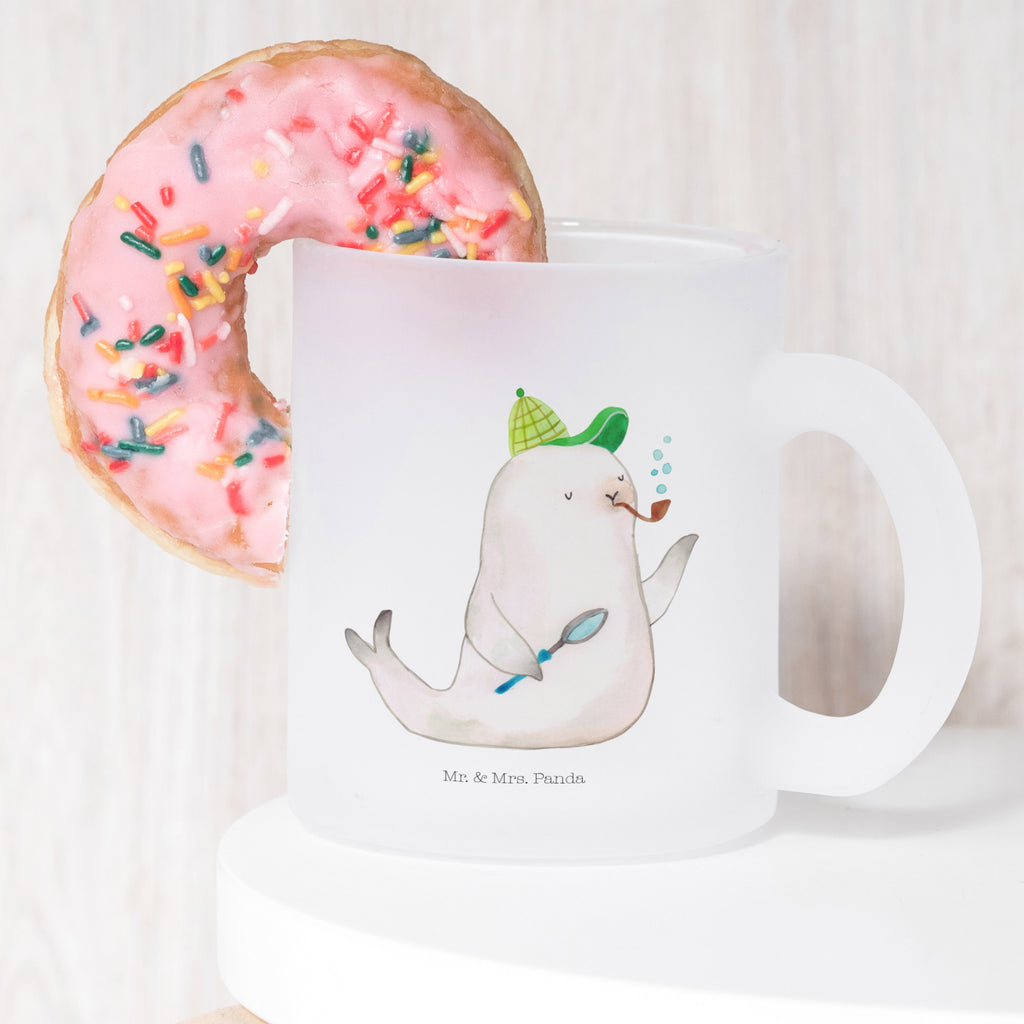 Teetasse Robbe Sherlock Teetasse, Teeglas, Teebecher, Tasse mit Henkel, Tasse, Glas Teetasse, Teetasse aus Glas, Tiermotive, Gute Laune, lustige Sprüche, Tiere