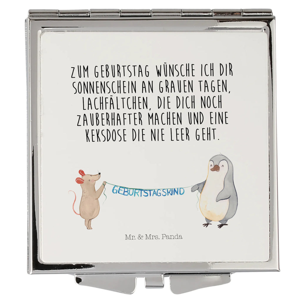 Handtaschenspiegel quadratisch Maus Pinguin Geburtstag Spiegel, Handtasche, Quadrat, silber, schminken, Schminkspiegel, Geburtstag, Geburtstagsgeschenk, Geschenk, Maus, Pinguin, Geburtstage, Happy Birthday, Geburtstagsfeier