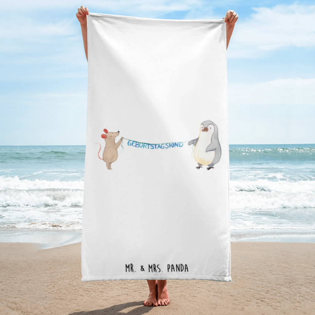 XL Badehandtuch Maus Pinguin Geburtstag Handtuch, Badetuch, Duschtuch, Strandtuch, Saunatuch, Geburtstag, Geburtstagsgeschenk, Geschenk, Maus, Pinguin, Geburtstage, Happy Birthday, Geburtstagsfeier