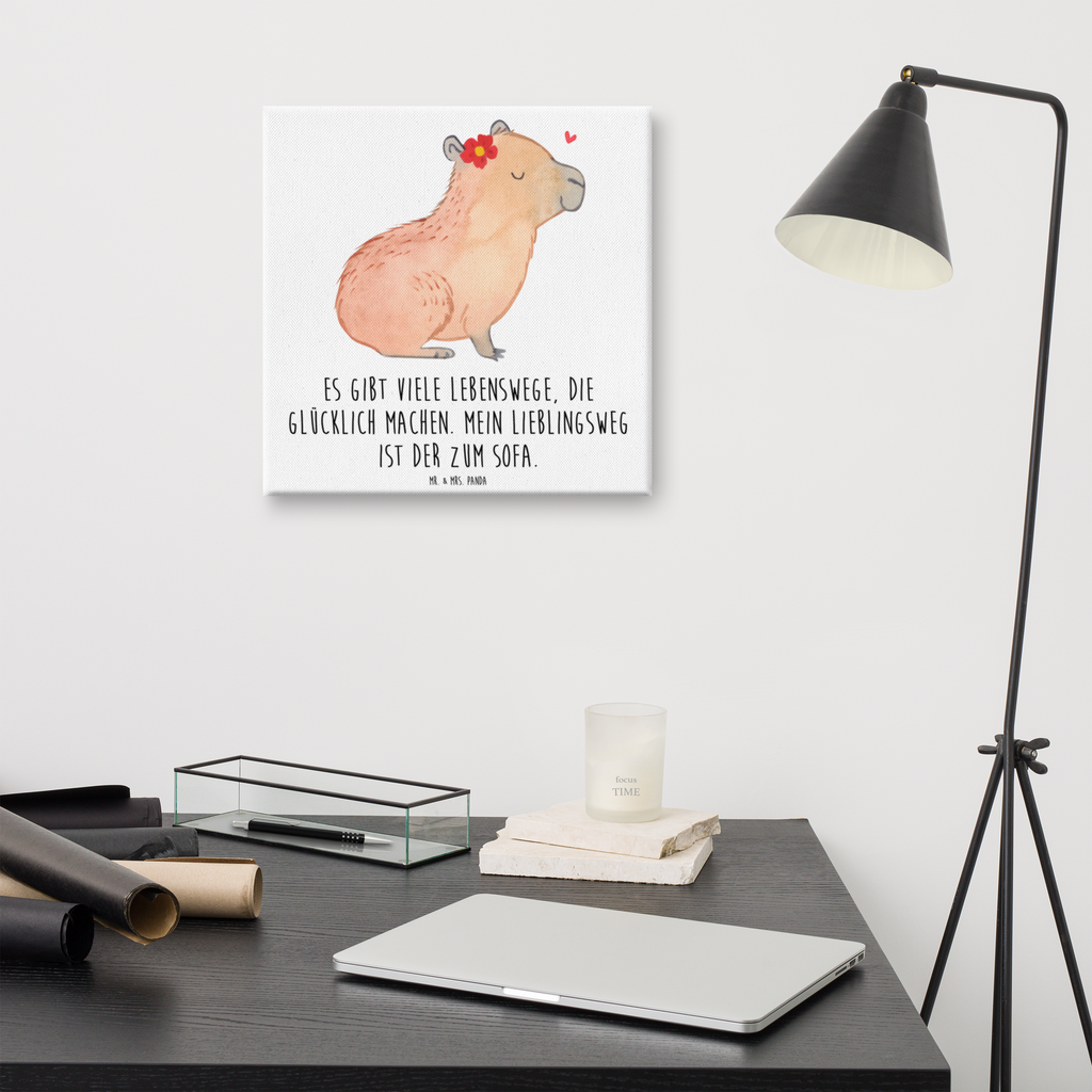 Leinwand Bild Capybara Blume Leinwand, Bild, Kunstdruck, Wanddeko, Dekoration, Tiermotive, Gute Laune, lustige Sprüche, Tiere, Capybara