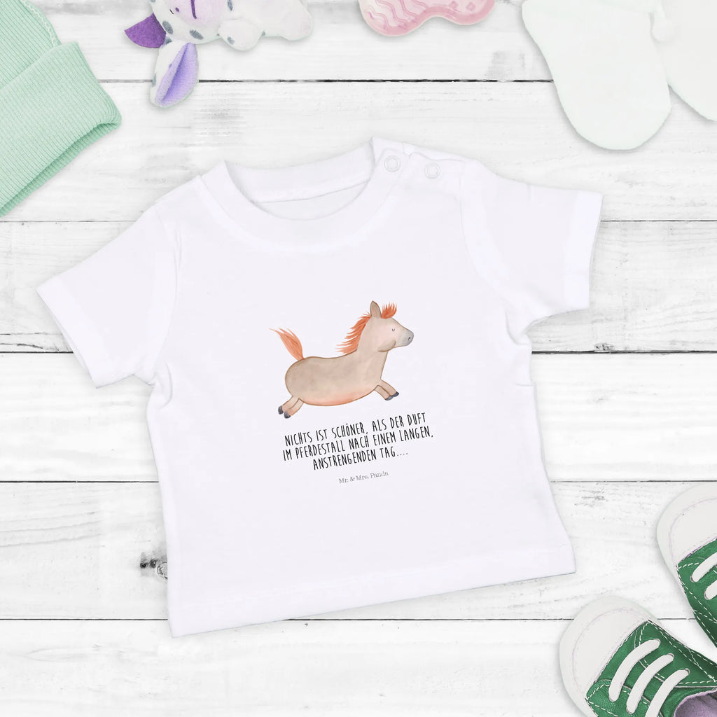 Organic Baby Shirt Pferd Springen Baby T-Shirt, Jungen Baby T-Shirt, Mädchen Baby T-Shirt, Shirt, Bauernhof, Hoftiere, Landwirt, Landwirtin, Pferd, Pony, Pferde, Stall, Pferdestall, ausreiten, reiten, Pferdebesitzer