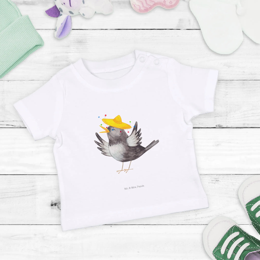 Organic Baby Shirt Rabe Sombrero Baby T-Shirt, Jungen Baby T-Shirt, Mädchen Baby T-Shirt, Shirt, Tiermotive, Gute Laune, lustige Sprüche, Tiere, Rabe, Vogel, Vögel, Spruch positiv, fröhlich sein, glücklich sein, Glück Spruch, froh, Elster, Motivation