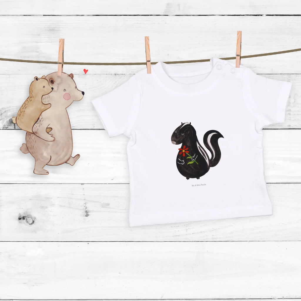 Organic Baby Shirt Stinktier Blume Baby T-Shirt, Jungen Baby T-Shirt, Mädchen Baby T-Shirt, Shirt, Stinktier, Skunk, Wildtier, Raubtier, Stinker, Stinki, Tagträumer, verträumt, Dreams, Träume