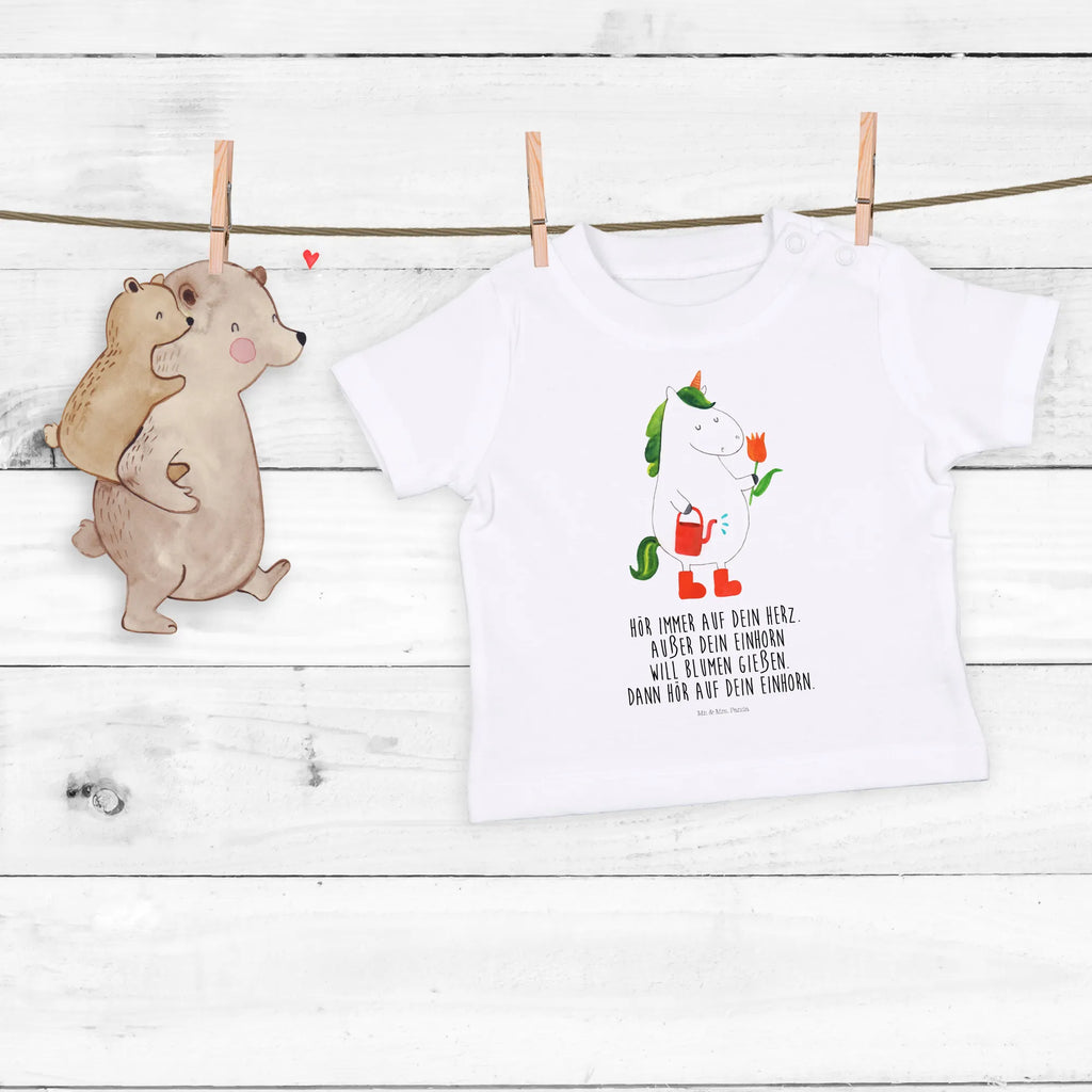 Organic Baby Shirt Einhorn Gärtner Baby T-Shirt, Jungen Baby T-Shirt, Mädchen Baby T-Shirt, Shirt, Einhorn, Einhörner, Einhorn Deko, Pegasus, Unicorn, Luftballon, Gießkanne, Giesskanne, Lebenslust, Freude, Blume, Freundin, Garten, Stiefel