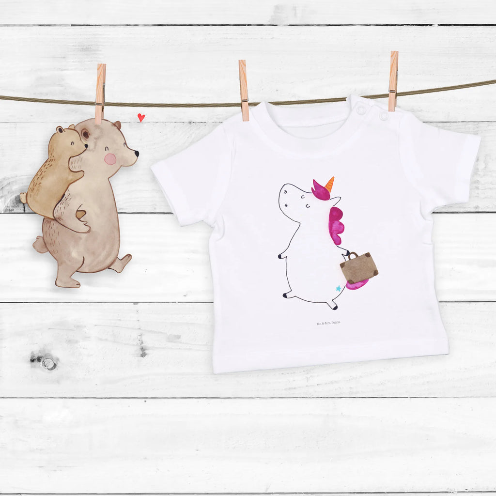 Organic Baby Shirt Einhorn Koffer Baby T-Shirt, Jungen Baby T-Shirt, Mädchen Baby T-Shirt, Shirt, Einhorn, Einhörner, Einhorn Deko, Pegasus, Unicorn, unicorn, Koffer, Verreisen, Reise, Gepäck, Abenteuer, Erwachsen, Kind, albern, Spaß, lustig, witzig