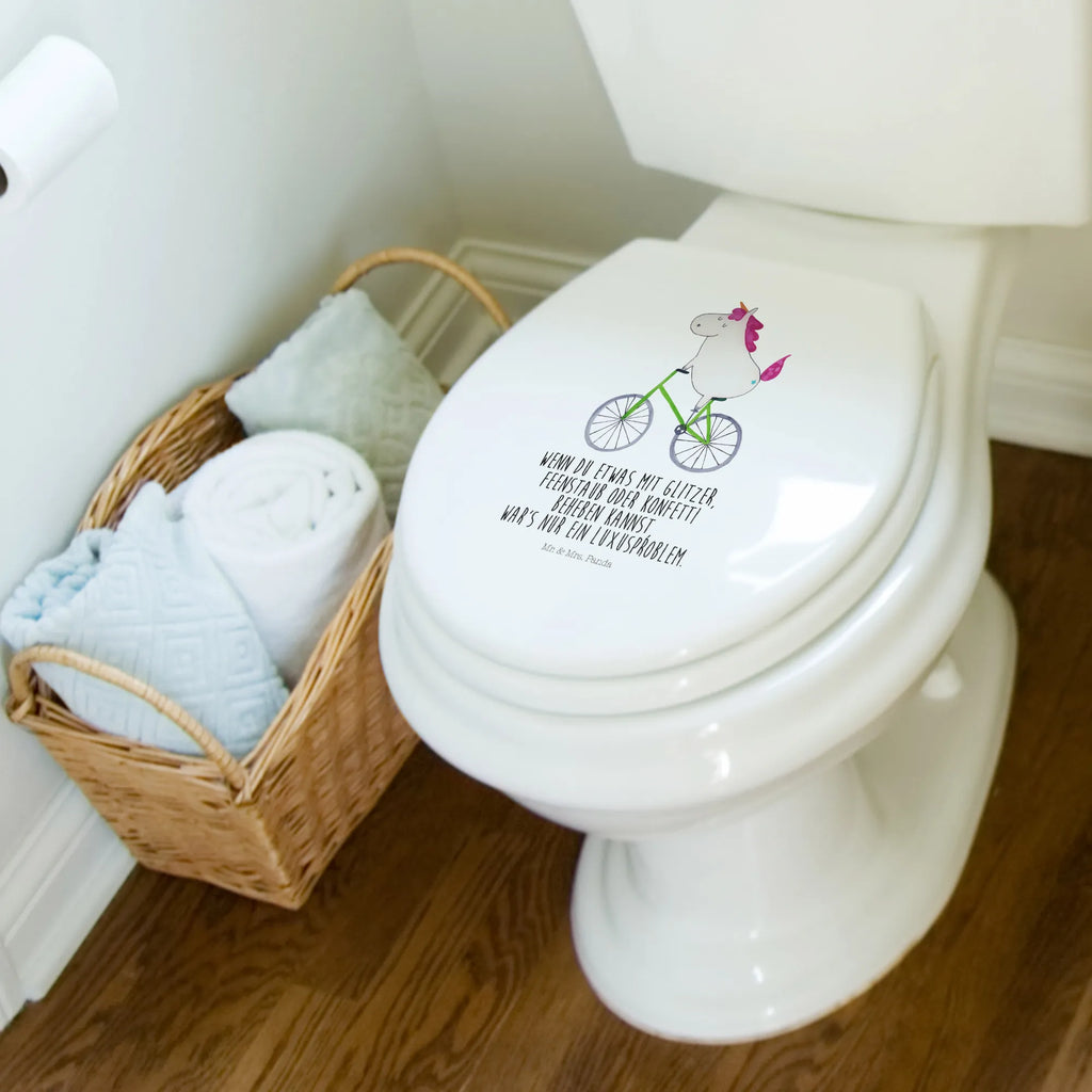 Motiv WC Sitz Einhorn Radfahrer Klobrille, Klodeckel, Toilettendeckel, WC-Sitz, Toilette, Einhorn, Einhörner, Einhorn Deko, Pegasus, Unicorn, Radfahren, Radfahrer, Rad, Bike, Feenstaub, Konfetti, Luxusproblem, Kummer, Liebeskummer