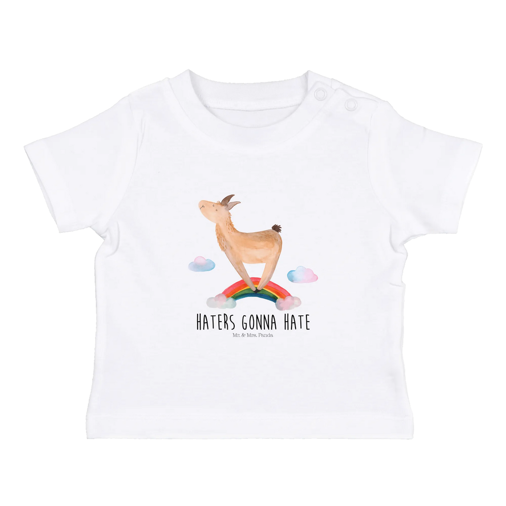 Organic Baby Shirt Lama Regenbogen Baby T-Shirt, Jungen Baby T-Shirt, Mädchen Baby T-Shirt, Shirt, Lama, Alpaka, Lamas, Regenbogen, Haters gonna hate, Haters, Selbstständig, Außenseiter, Schule, Abi, Hobby, Wolkenland, Freiheit