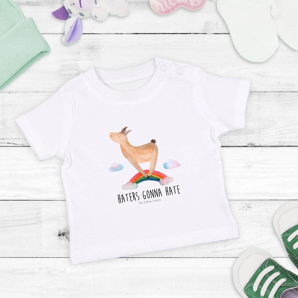 Organic Baby Shirt Lama Regenbogen Baby T-Shirt, Jungen Baby T-Shirt, Mädchen Baby T-Shirt, Shirt, Lama, Alpaka, Lamas, Regenbogen, Haters gonna hate, Haters, Selbstständig, Außenseiter, Schule, Abi, Hobby, Wolkenland, Freiheit