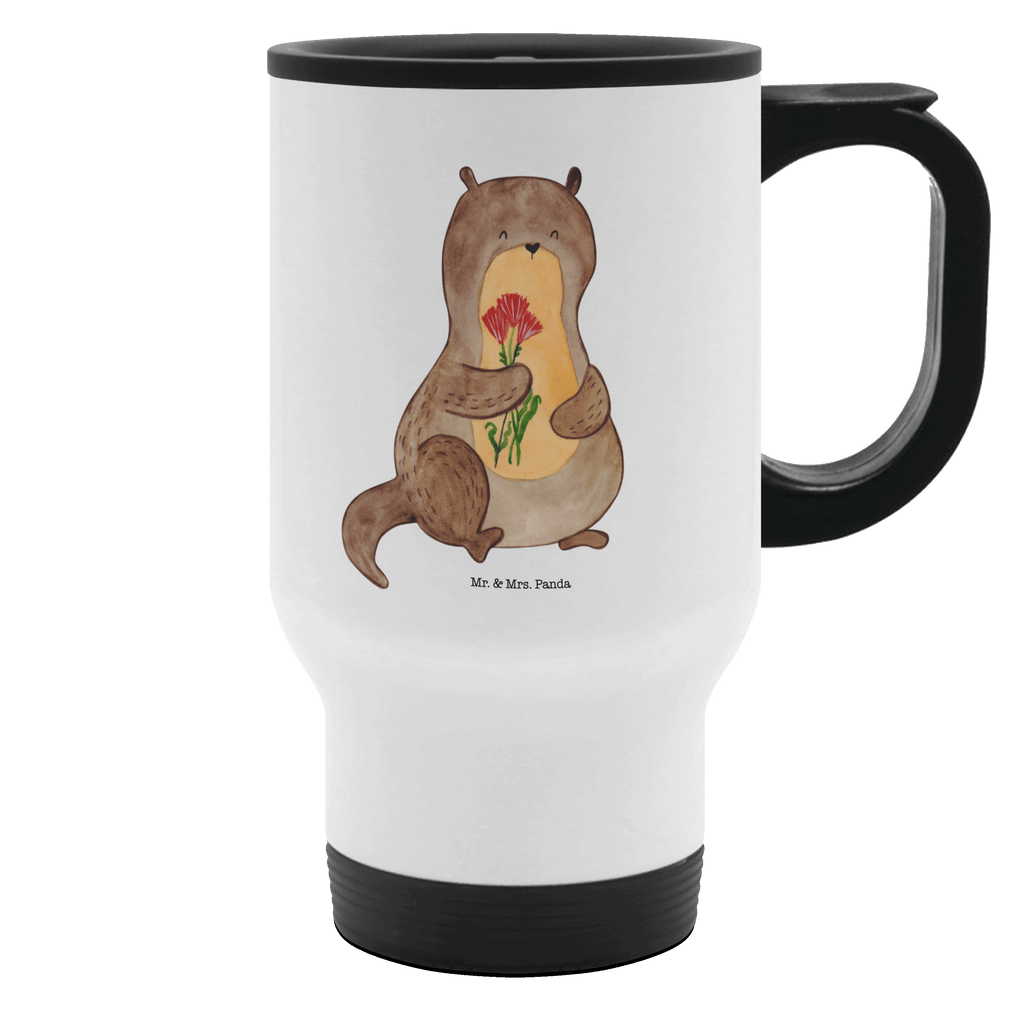 Thermobecher Otter Blumenstrauß Thermobecher, To Go Becher, Thermotasse, Kaffeebecher, Isolierbecher, Thermobecher To Go, Warmhaltetasse, Edelstahlbecher, Reisebecher, Tasse mit Deckel, Thermobecher für 400 ml, Kaffeetasse zum Mitnehmen, Tasse zum Mitnehmen, Spülmaschinenfest, Otter, Fischotter, Seeotter, Otter Seeotter See Otter