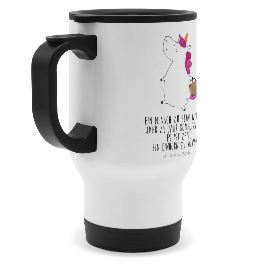 Thermobecher Einhorn Koffer Thermobecher, To Go Becher, Thermotasse, Kaffeebecher, Isolierbecher, Thermobecher To Go, Warmhaltetasse, Edelstahlbecher, Reisebecher, Tasse mit Deckel, Thermobecher für 400 ml, Kaffeetasse zum Mitnehmen, Tasse zum Mitnehmen, Spülmaschinenfest, Einhorn, Einhörner, Einhorn Deko, Pegasus, Unicorn, unicorn, Koffer, Verreisen, Reise, Gepäck, Abenteuer, Erwachsen, Kind, albern, Spaß, lustig, witzig