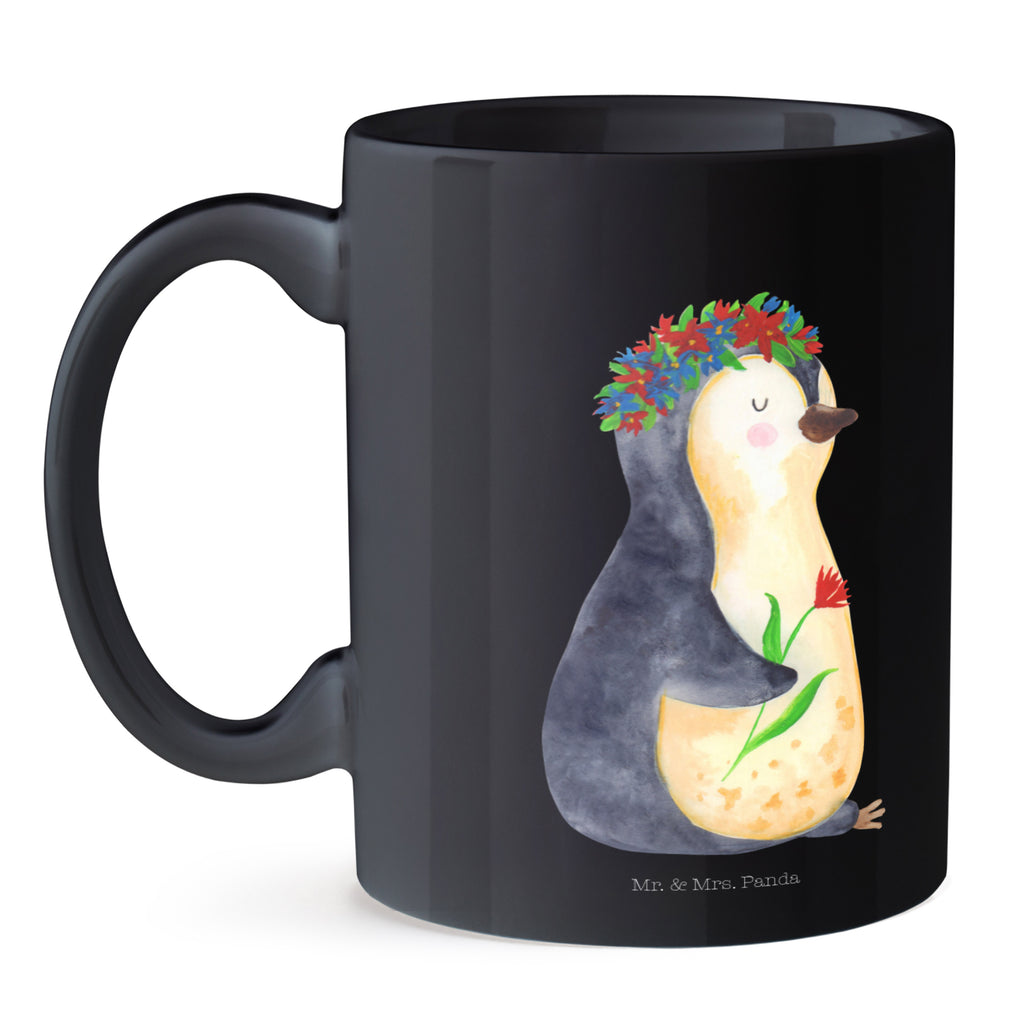 Tasse Pinguin Blumen Tasse, Kaffeetasse, Teetasse, Becher, Kaffeebecher, Teebecher, Keramiktasse, Porzellantasse, Büro Tasse, Geschenk Tasse, Tasse Sprüche, Tasse Motive, Kaffeetassen, Tasse bedrucken, Designer Tasse, Cappuccino Tassen, Schöne Teetassen, Pinguin, Pinguine, Blumenkranz, Universum, Leben, Wünsche, Ziele, Lebensziele, Motivation, Lebenslust, Liebeskummer, Geschenkidee