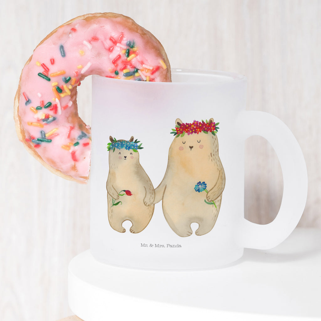 Teetasse Bären mit Blumenkranz Teetasse, Teeglas, Teebecher, Tasse mit Henkel, Tasse, Glas Teetasse, Teetasse aus Glas, Familie, Vatertag, Muttertag, Bruder, Schwester, Mama, Papa, Oma, Opa, Bär, Bären, Mutter, Mutti, Mami, Lieblingsmensch, Lieblingsmama, beste Mutter, weltbeste Mama, Geschenk Mama. Muttertag, Tochter, Kind, Kinder, Töchter, Family, Vorbild