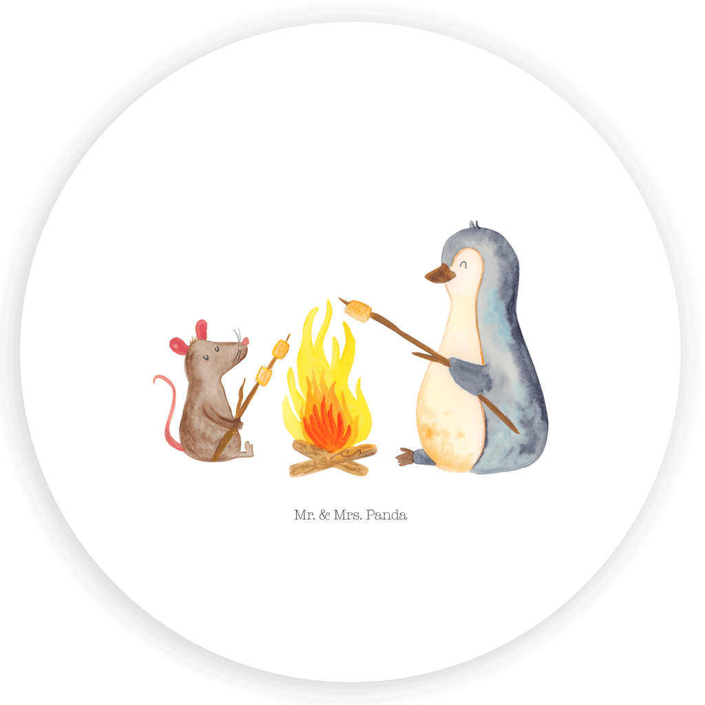 Rund Aufkleber Pinguin Lagerfeuer Sticker, Aufkleber, Etikett, Pinguin, Maus, Pinguine, Lagerfeuer, Leben, Arbeit, Job, Motivation, Büro, Büroalltag, Lebensspruch, Lebensmotivation, Neustart, Liebe, grillen, Feuer, Marshmallows