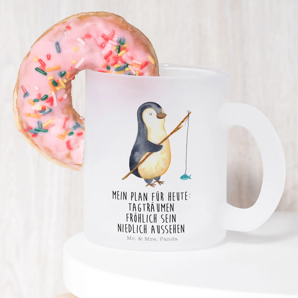 Teetasse Pinguin Angler Teetasse, Teeglas, Teebecher, Tasse mit Henkel, Tasse, Glas Teetasse, Teetasse aus Glas, Pinguin, Pinguine, Angeln, Angler, Tagträume, Hobby, Plan, Planer, Tagesplan, Neustart, Motivation, Geschenk, Freundinnen, Geschenkidee, Urlaub, Wochenende