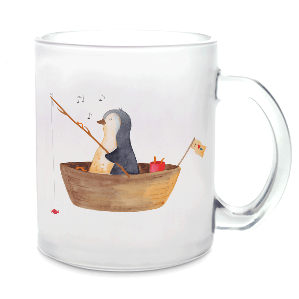 Teetasse Pinguin Angelboot Teetasse, Teeglas, Teebecher, Tasse mit Henkel, Tasse, Glas Teetasse, Teetasse aus Glas, Pinguin, Pinguine, Angeln, Boot, Angelboot, Lebenslust, Leben, genießen, Motivation, Neustart, Neuanfang, Trennung, Scheidung, Geschenkidee Liebeskummer