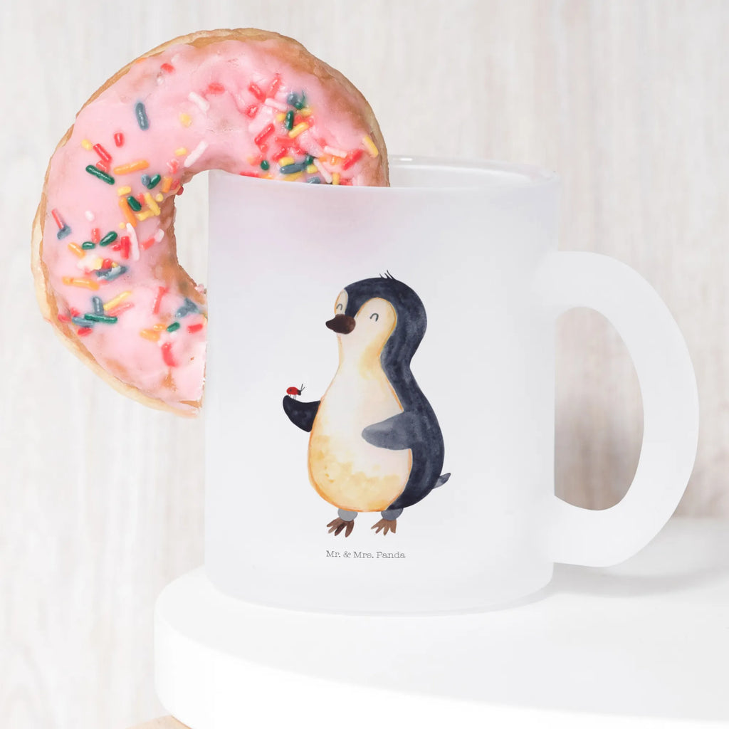 Teetasse Pinguin Marienkäfer Teetasse, Teeglas, Teebecher, Tasse mit Henkel, Tasse, Glas Teetasse, Teetasse aus Glas, Pinguin, Pinguine, Marienkäfer, Liebe, Wunder, Glück, Freude, Lebensfreude