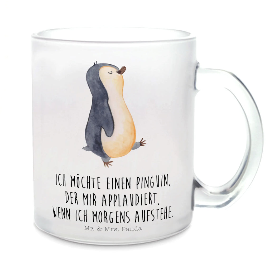 Teetasse Pinguin marschierend Teetasse, Teeglas, Teebecher, Tasse mit Henkel, Tasse, Glas Teetasse, Teetasse aus Glas, Pinguin, Pinguine, Frühaufsteher, Langschläfer, Bruder, Schwester, Familie