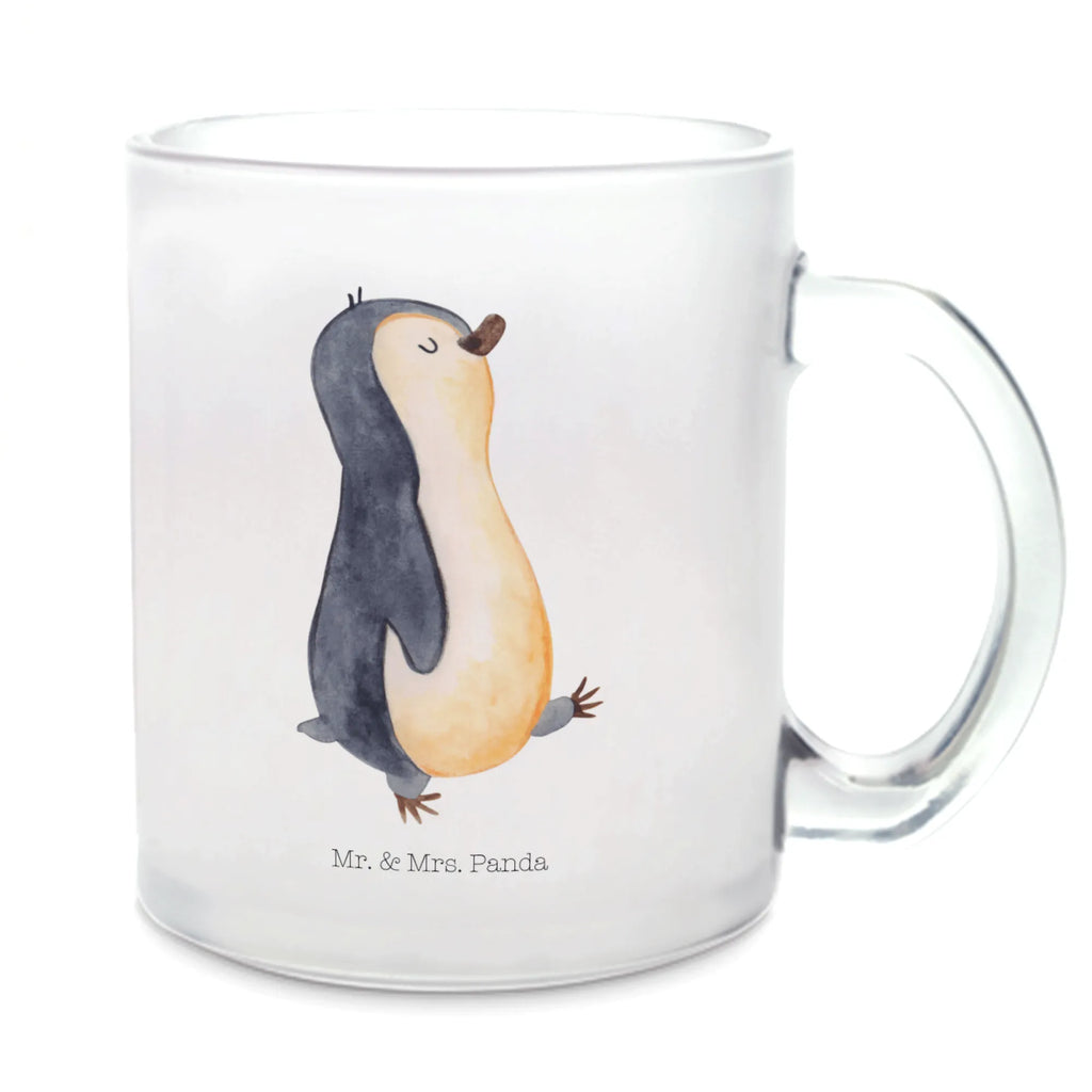 Teetasse Pinguin marschierend Teetasse, Teeglas, Teebecher, Tasse mit Henkel, Tasse, Glas Teetasse, Teetasse aus Glas, Pinguin, Pinguine, Frühaufsteher, Langschläfer, Bruder, Schwester, Familie