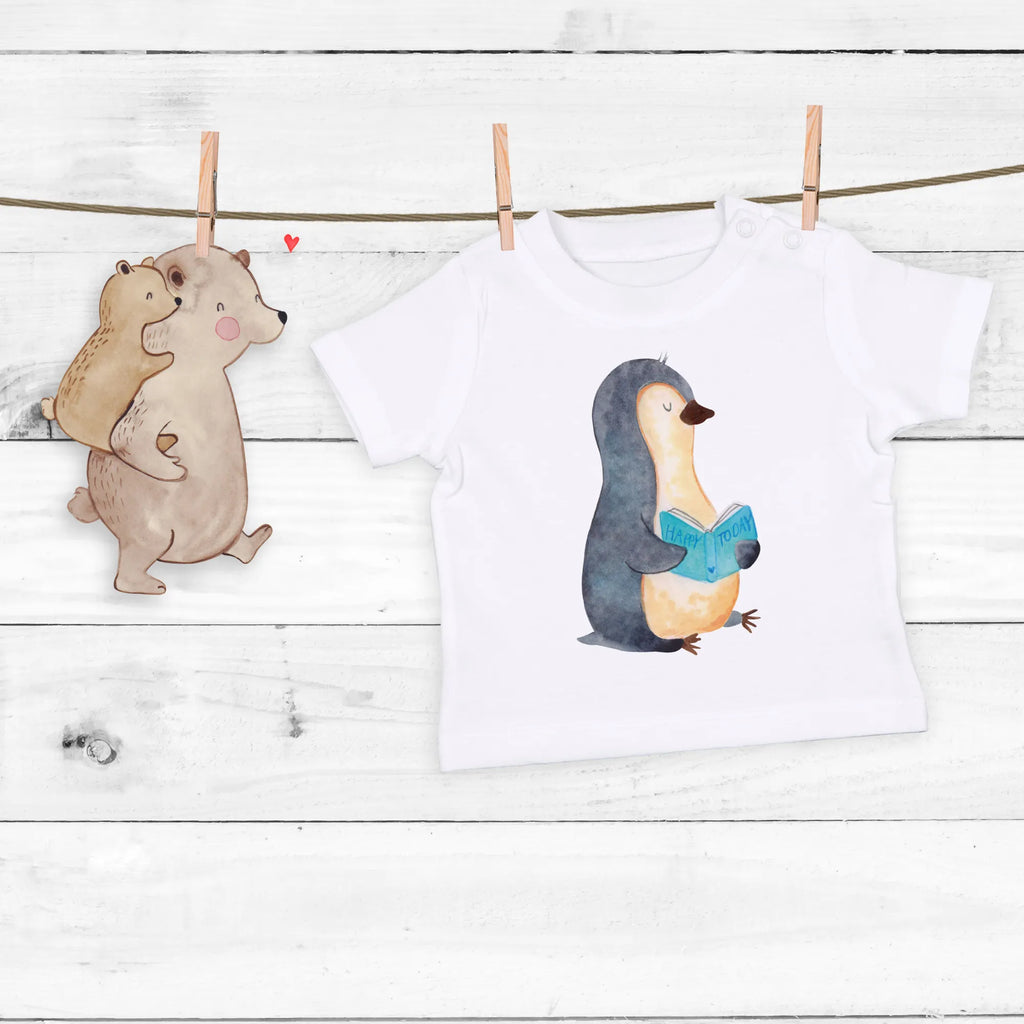 Organic Baby Shirt Pinguin Buch Baby T-Shirt, Jungen Baby T-Shirt, Mädchen Baby T-Shirt, Shirt, Pinguin, Pinguine, Buch, Lesen, Bücherwurm, Nichtstun, Faulenzen, Ferien, Urlaub, Freizeit