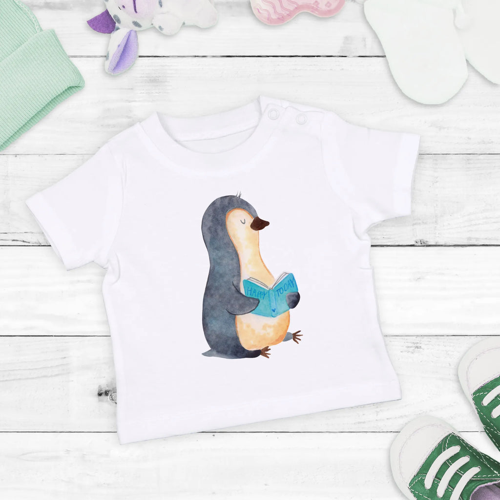 Organic Baby Shirt Pinguin Buch Baby T-Shirt, Jungen Baby T-Shirt, Mädchen Baby T-Shirt, Shirt, Pinguin, Pinguine, Buch, Lesen, Bücherwurm, Nichtstun, Faulenzen, Ferien, Urlaub, Freizeit