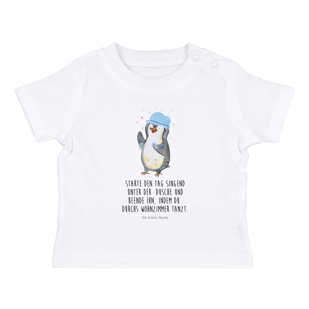 Organic Baby Shirt Pinguin Duschen Baby T-Shirt, Jungen Baby T-Shirt, Mädchen Baby T-Shirt, Shirt, Pinguin, Pinguine, Dusche, duschen, Lebensmotto, Motivation, Neustart, Neuanfang, glücklich sein