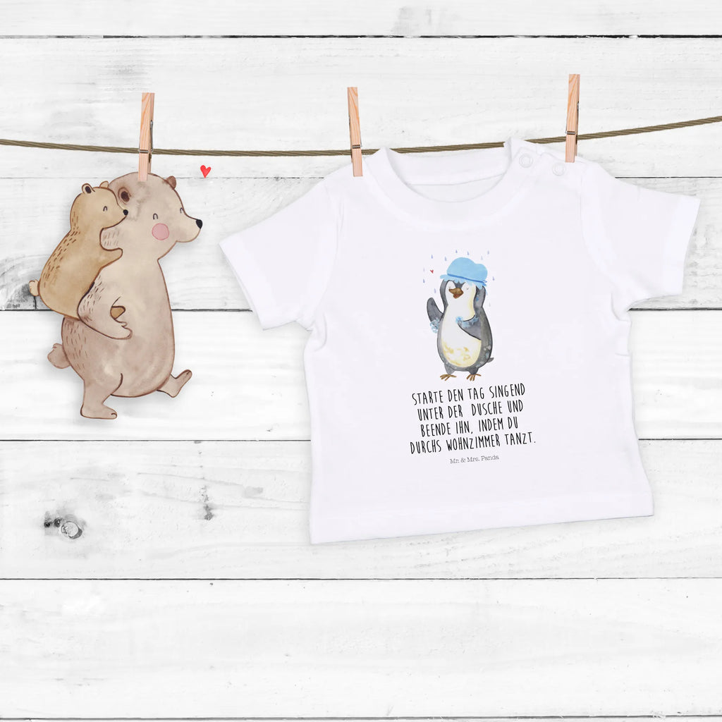 Organic Baby Shirt Pinguin Duschen Baby T-Shirt, Jungen Baby T-Shirt, Mädchen Baby T-Shirt, Shirt, Pinguin, Pinguine, Dusche, duschen, Lebensmotto, Motivation, Neustart, Neuanfang, glücklich sein