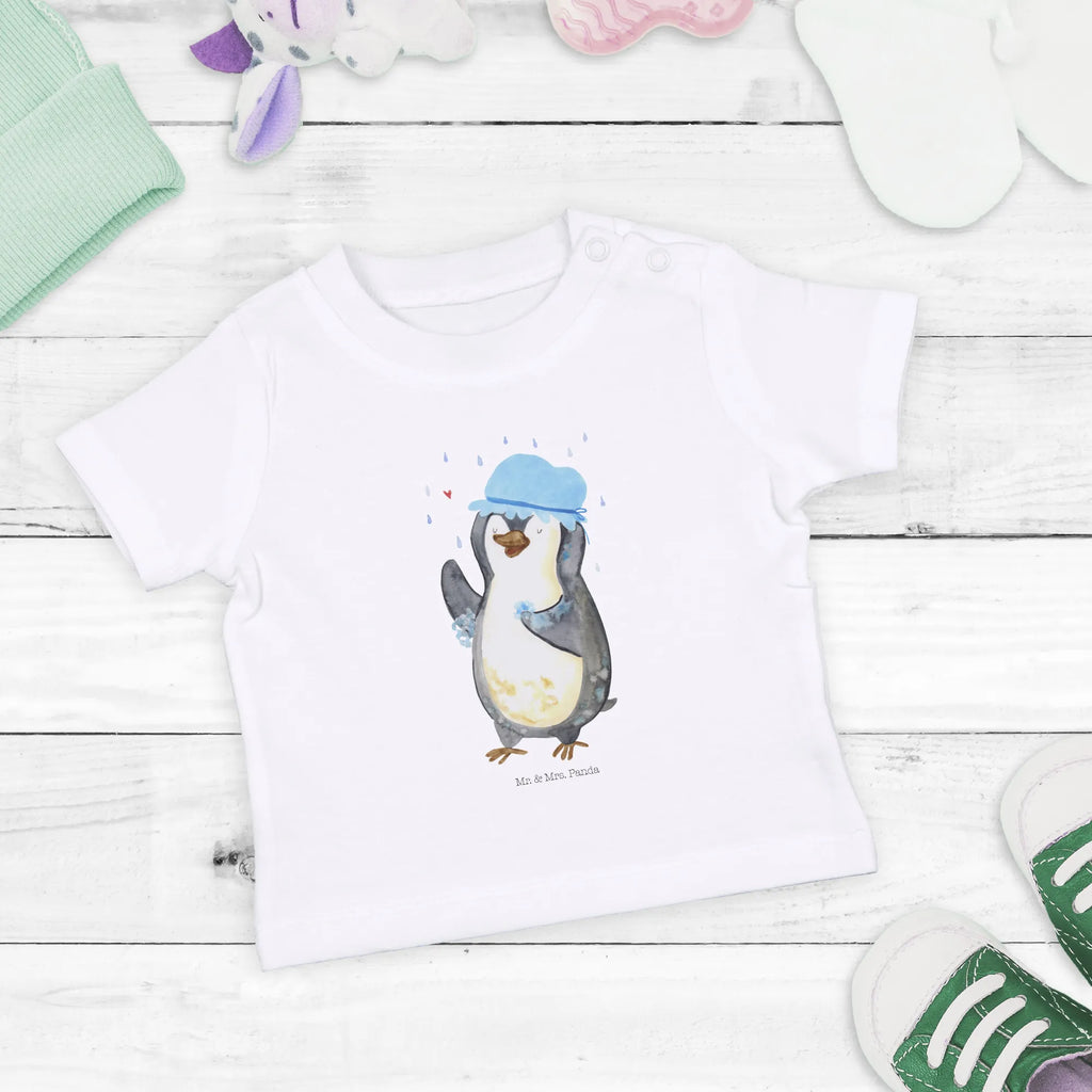 Organic Baby Shirt Pinguin Duschen Baby T-Shirt, Jungen Baby T-Shirt, Mädchen Baby T-Shirt, Shirt, Pinguin, Pinguine, Dusche, duschen, Lebensmotto, Motivation, Neustart, Neuanfang, glücklich sein