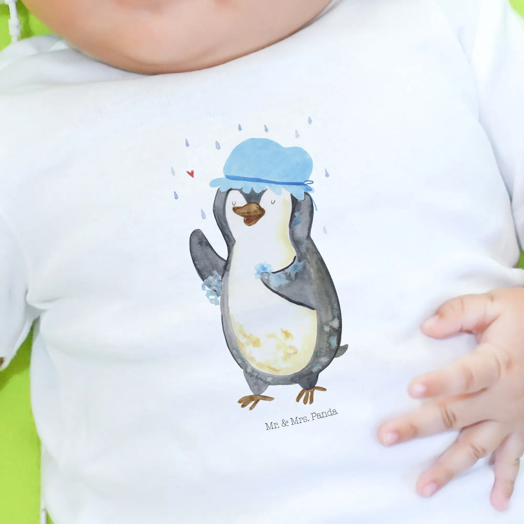 Organic Baby Shirt Pinguin Duschen Baby T-Shirt, Jungen Baby T-Shirt, Mädchen Baby T-Shirt, Shirt, Pinguin, Pinguine, Dusche, duschen, Lebensmotto, Motivation, Neustart, Neuanfang, glücklich sein