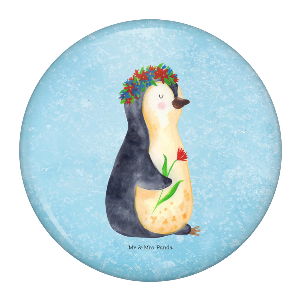 Button Pinguin Blumenkranz 50mm Button, Button, Pin, Anstecknadel, Pinguin, Pinguine, Blumenkranz, Universum, Leben, Wünsche, Ziele, Lebensziele, Motivation, Lebenslust, Liebeskummer, Geschenkidee