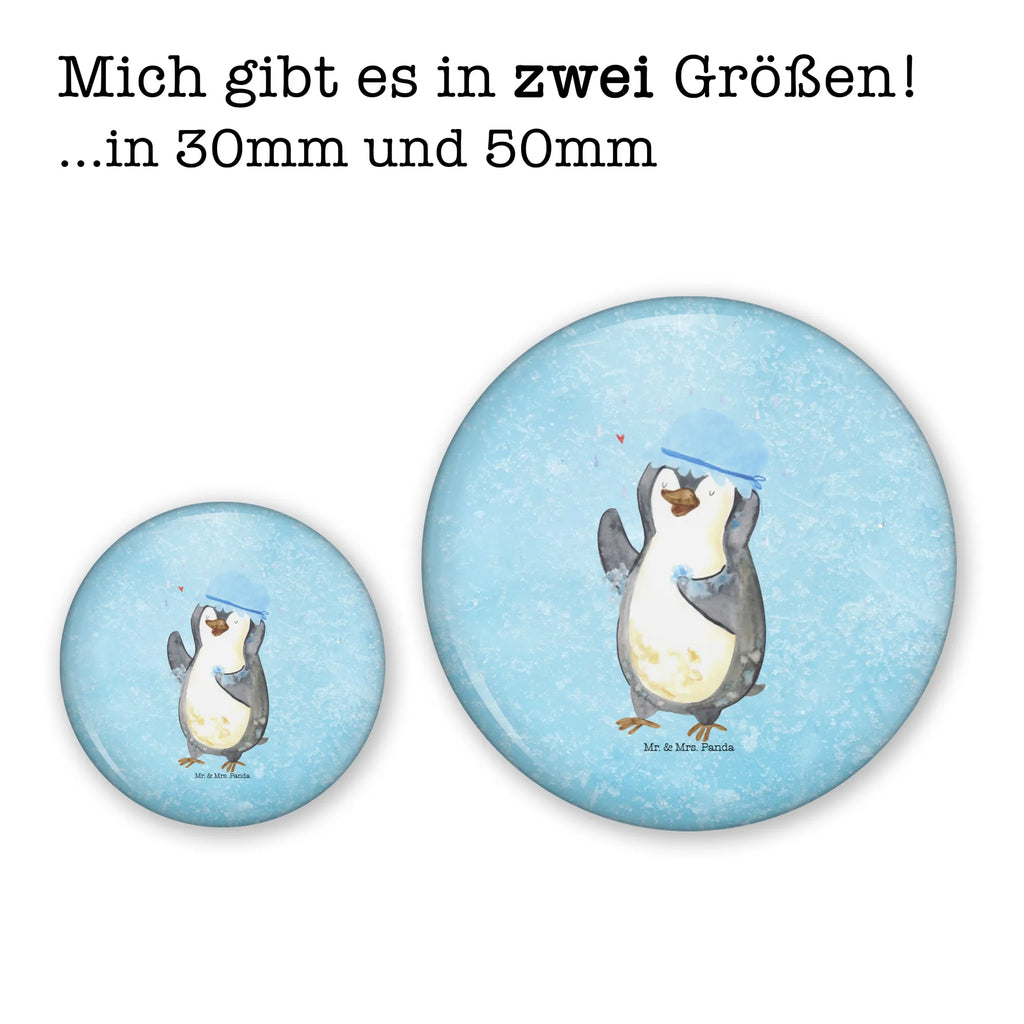 Button Pinguin duscht 50mm Button, Button, Pin, Anstecknadel, Pinguin, Pinguine, Dusche, duschen, Lebensmotto, Motivation, Neustart, Neuanfang, glücklich sein