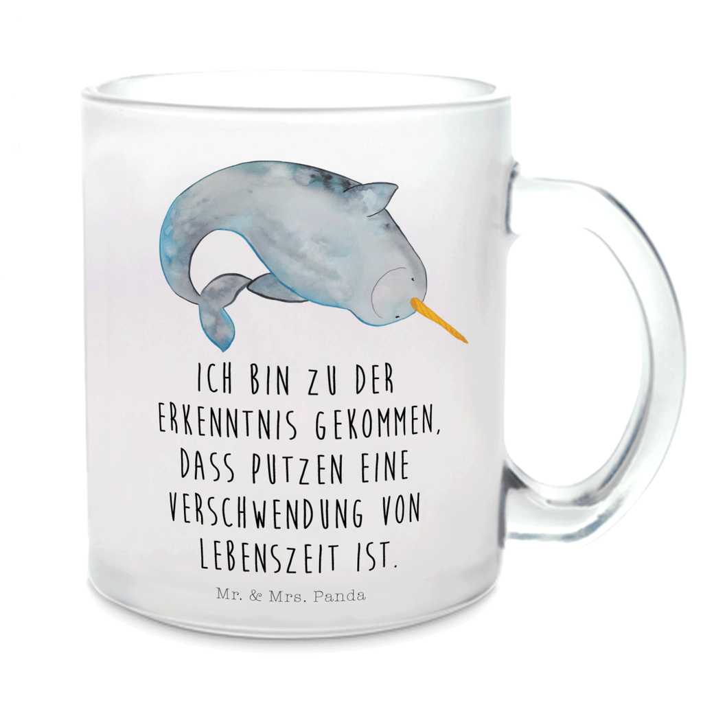 Teetasse Narwal Teetasse, Teeglas, Teebecher, Tasse mit Henkel, Tasse, Glas Teetasse, Teetasse aus Glas, Meerestiere, Meer, Urlaub, Narwal, Wal, Putzen, Hausfrau, Junggesellin, aufräumen, Kinderzimmer