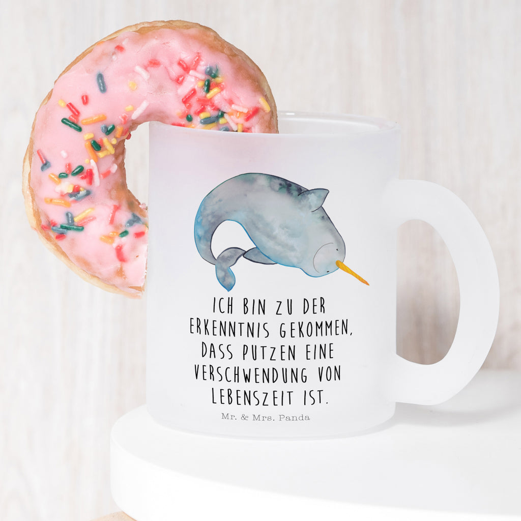 Teetasse Narwal Teetasse, Teeglas, Teebecher, Tasse mit Henkel, Tasse, Glas Teetasse, Teetasse aus Glas, Meerestiere, Meer, Urlaub, Narwal, Wal, Putzen, Hausfrau, Junggesellin, aufräumen, Kinderzimmer