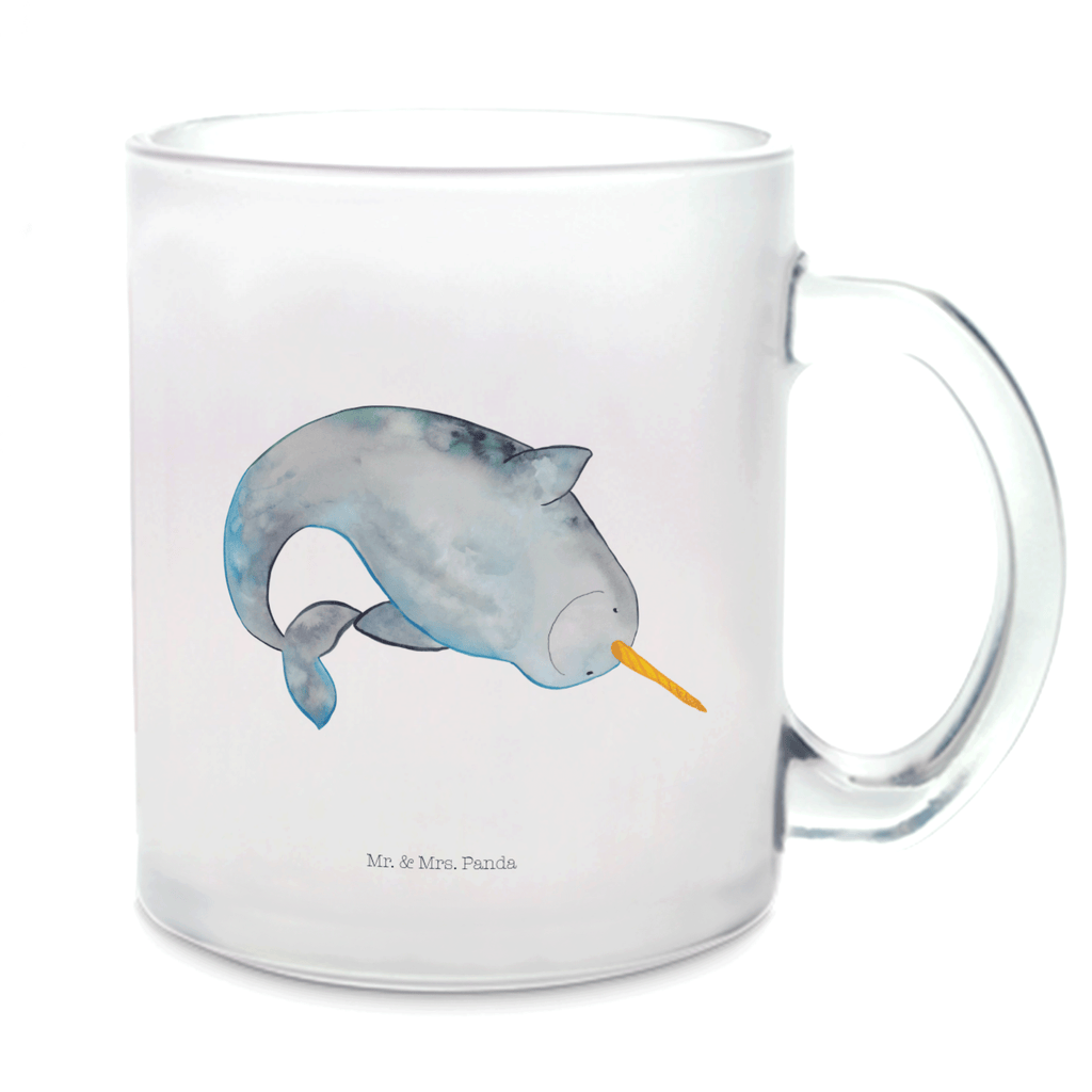 Teetasse Narwal Teetasse, Teeglas, Teebecher, Tasse mit Henkel, Tasse, Glas Teetasse, Teetasse aus Glas, Meerestiere, Meer, Urlaub, Narwal, Wal, Putzen, Hausfrau, Junggesellin, aufräumen, Kinderzimmer