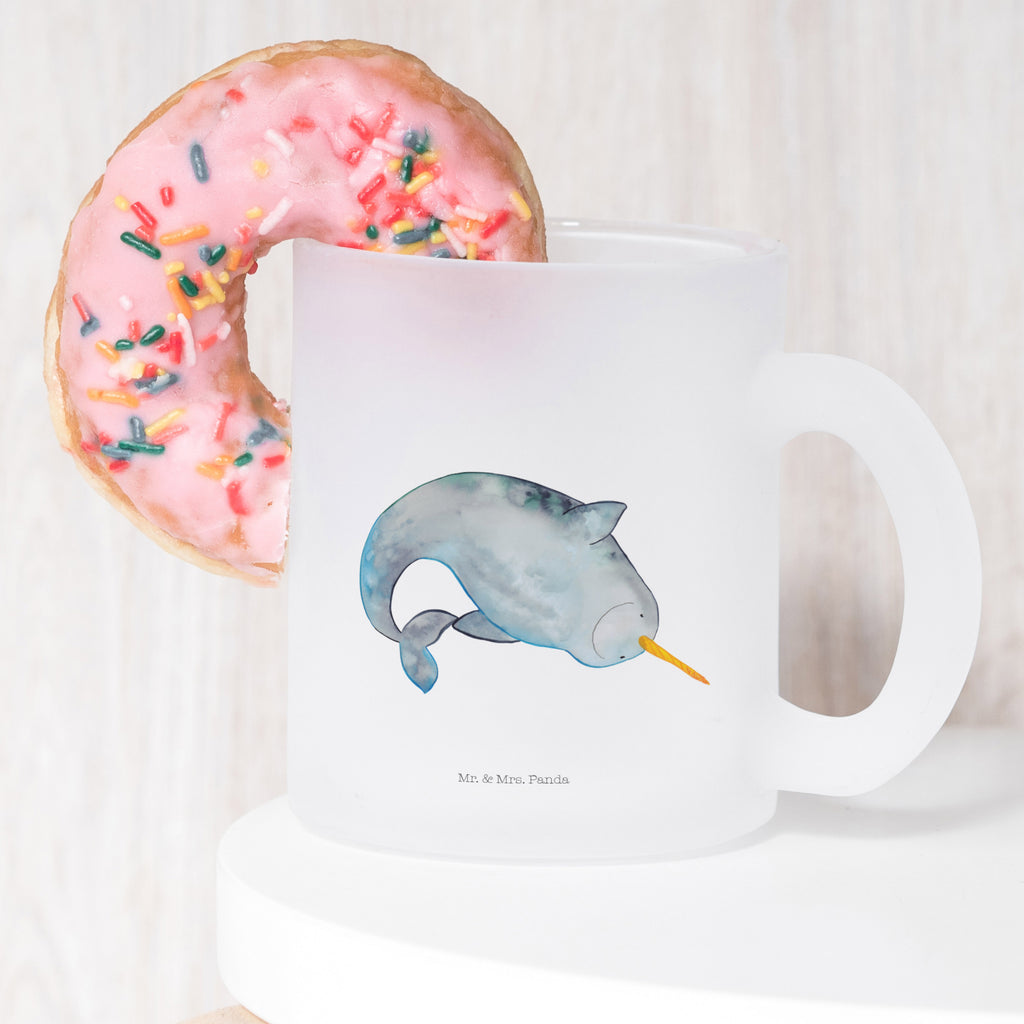 Teetasse Narwal Teetasse, Teeglas, Teebecher, Tasse mit Henkel, Tasse, Glas Teetasse, Teetasse aus Glas, Meerestiere, Meer, Urlaub, Narwal, Wal, Putzen, Hausfrau, Junggesellin, aufräumen, Kinderzimmer