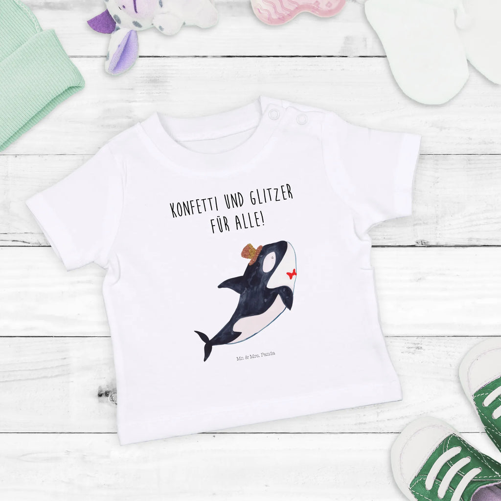 Organic Baby Shirt Orca Zylinder Baby T-Shirt, Jungen Baby T-Shirt, Mädchen Baby T-Shirt, Shirt, Meerestiere, Meer, Urlaub, Narwal, Glitter, Konfetti, Glitzer, Geburtstag, Feier, Fete, Fest, Glückwunsch, Orca