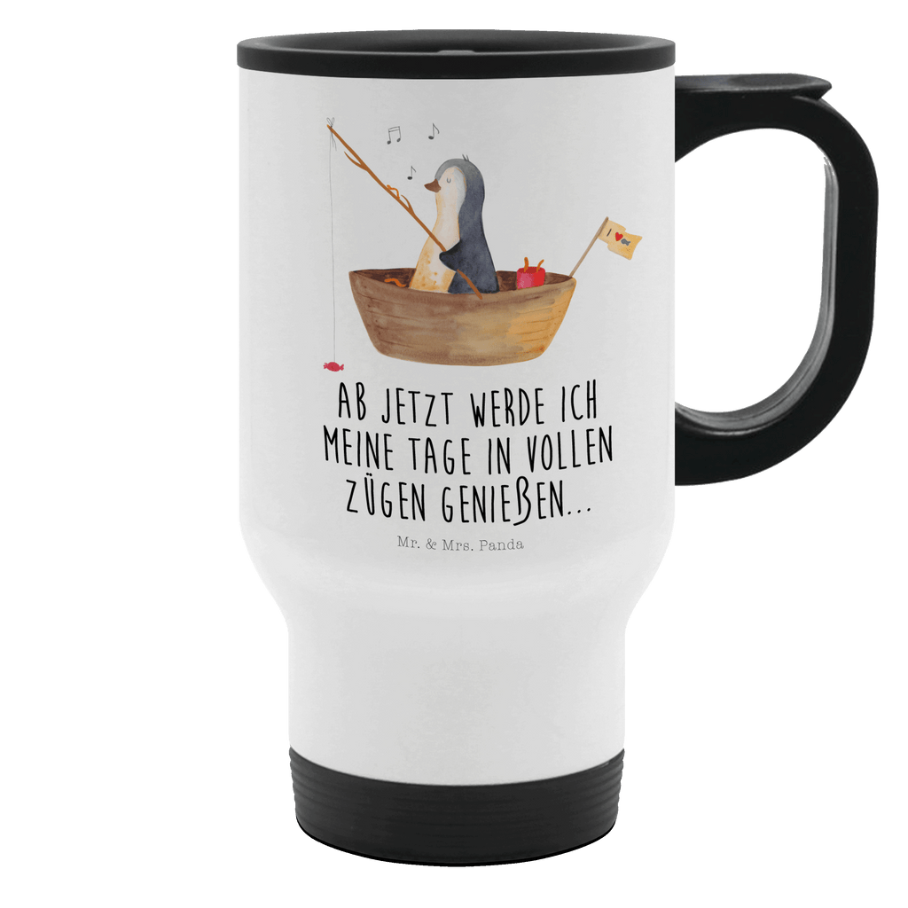 Thermobecher Pinguin Angelboot Thermobecher, To Go Becher, Thermotasse, Kaffeebecher, Isolierbecher, Thermobecher To Go, Warmhaltetasse, Edelstahlbecher, Reisebecher, Tasse mit Deckel, Thermobecher für 400 ml, Kaffeetasse zum Mitnehmen, Tasse zum Mitnehmen, Spülmaschinenfest, Pinguin, Pinguine, Angeln, Boot, Angelboot, Lebenslust, Leben, genießen, Motivation, Neustart, Neuanfang, Trennung, Scheidung, Geschenkidee Liebeskummer