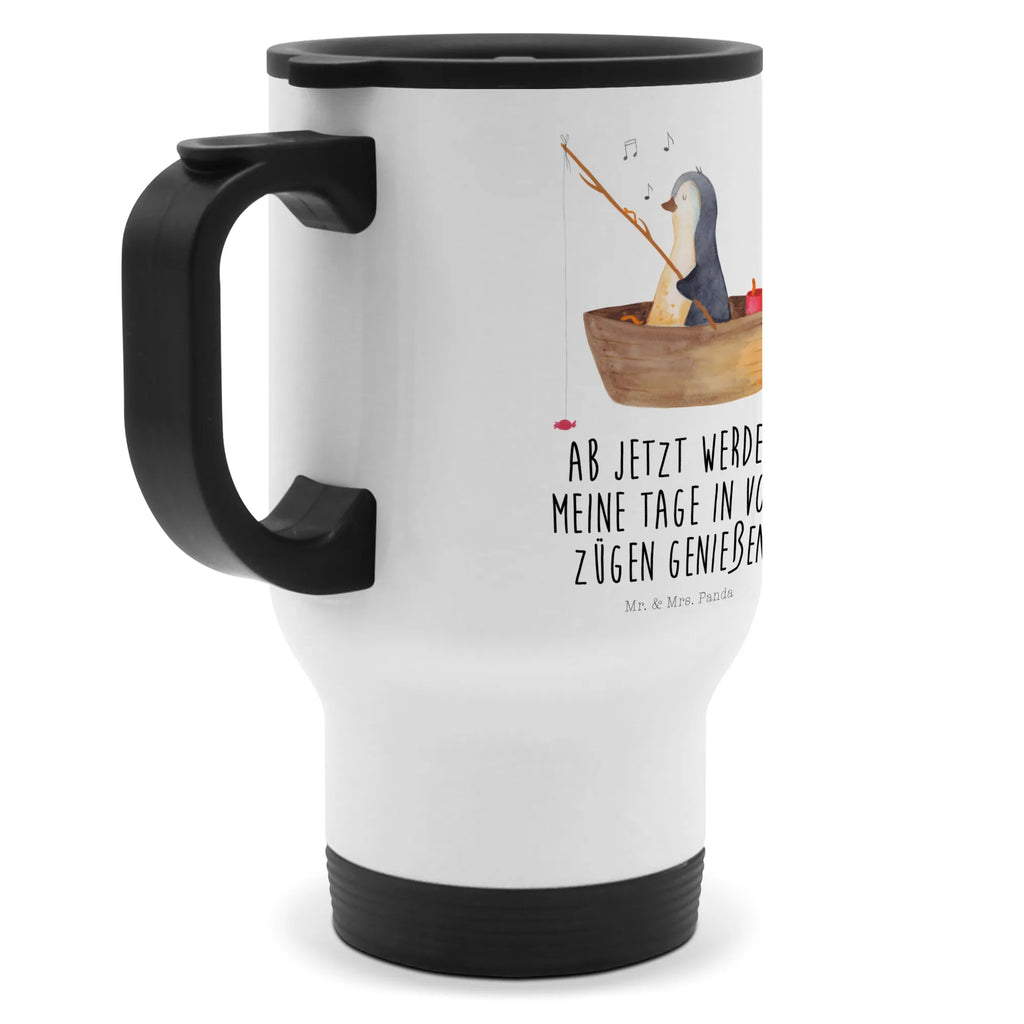 Thermobecher Pinguin Angelboot Thermobecher, To Go Becher, Thermotasse, Kaffeebecher, Isolierbecher, Thermobecher To Go, Warmhaltetasse, Edelstahlbecher, Reisebecher, Tasse mit Deckel, Thermobecher für 400 ml, Kaffeetasse zum Mitnehmen, Tasse zum Mitnehmen, Spülmaschinenfest, Pinguin, Pinguine, Angeln, Boot, Angelboot, Lebenslust, Leben, genießen, Motivation, Neustart, Neuanfang, Trennung, Scheidung, Geschenkidee Liebeskummer