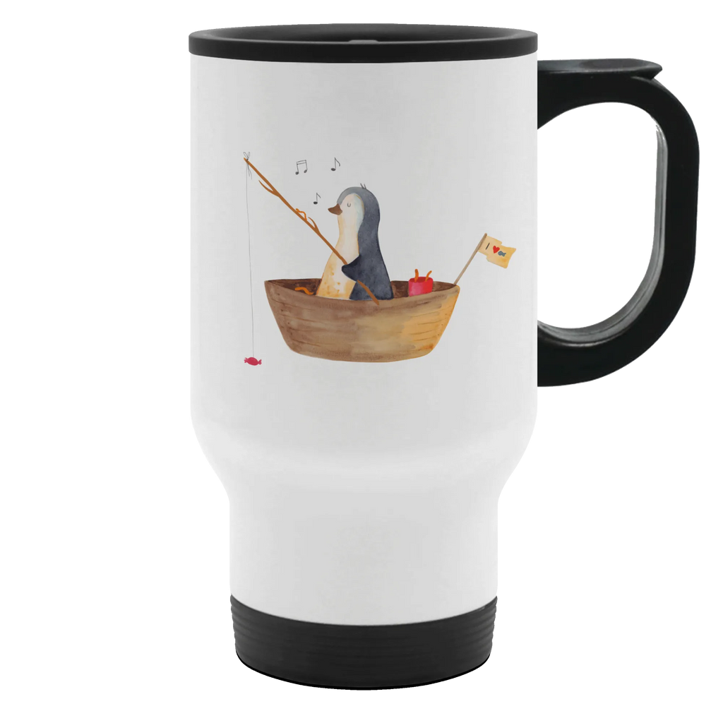 Thermobecher Pinguin Angelboot Thermobecher, To Go Becher, Thermotasse, Kaffeebecher, Isolierbecher, Thermobecher To Go, Warmhaltetasse, Edelstahlbecher, Reisebecher, Tasse mit Deckel, Thermobecher für 400 ml, Kaffeetasse zum Mitnehmen, Tasse zum Mitnehmen, Spülmaschinenfest, Pinguin, Pinguine, Angeln, Boot, Angelboot, Lebenslust, Leben, genießen, Motivation, Neustart, Neuanfang, Trennung, Scheidung, Geschenkidee Liebeskummer