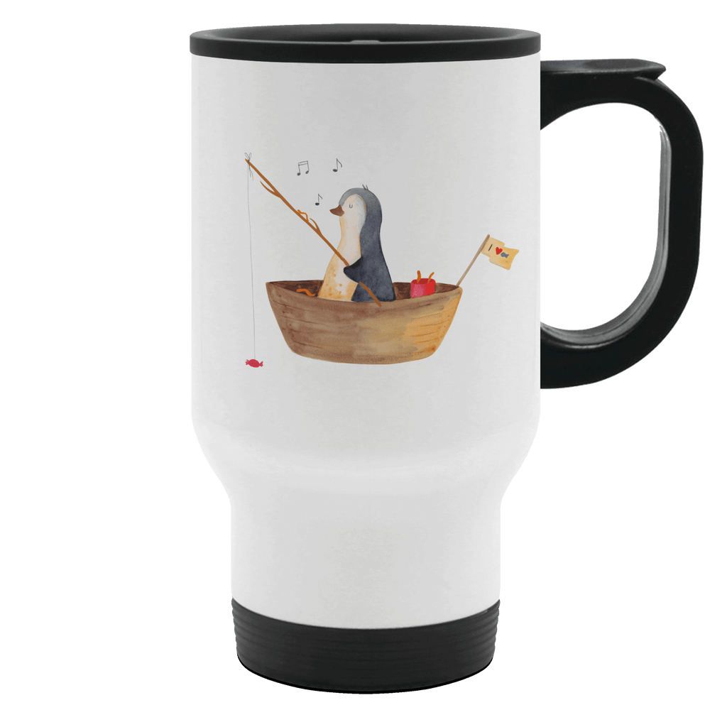 Thermobecher Pinguin Angelboot Thermobecher, To Go Becher, Thermotasse, Kaffeebecher, Isolierbecher, Thermobecher To Go, Warmhaltetasse, Edelstahlbecher, Reisebecher, Tasse mit Deckel, Thermobecher für 400 ml, Kaffeetasse zum Mitnehmen, Tasse zum Mitnehmen, Spülmaschinenfest, Pinguin, Pinguine, Angeln, Boot, Angelboot, Lebenslust, Leben, genießen, Motivation, Neustart, Neuanfang, Trennung, Scheidung, Geschenkidee Liebeskummer