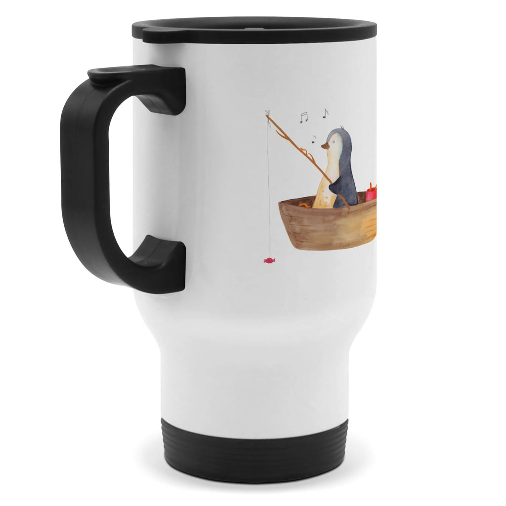 Thermobecher Pinguin Angelboot Thermobecher, To Go Becher, Thermotasse, Kaffeebecher, Isolierbecher, Thermobecher To Go, Warmhaltetasse, Edelstahlbecher, Reisebecher, Tasse mit Deckel, Thermobecher für 400 ml, Kaffeetasse zum Mitnehmen, Tasse zum Mitnehmen, Spülmaschinenfest, Pinguin, Pinguine, Angeln, Boot, Angelboot, Lebenslust, Leben, genießen, Motivation, Neustart, Neuanfang, Trennung, Scheidung, Geschenkidee Liebeskummer