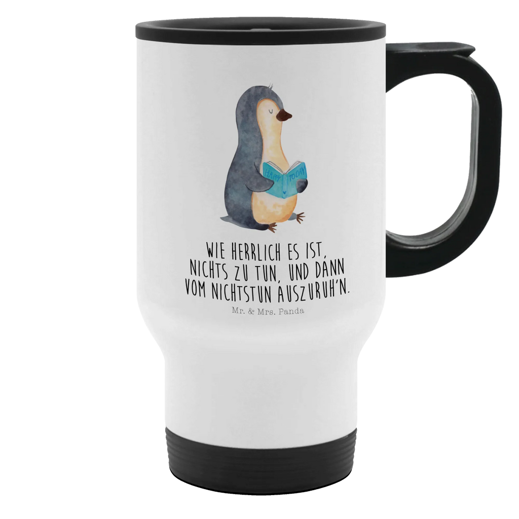 Thermobecher Pinguin Buch Thermobecher, To Go Becher, Thermotasse, Kaffeebecher, Isolierbecher, Thermobecher To Go, Warmhaltetasse, Edelstahlbecher, Reisebecher, Tasse mit Deckel, Thermobecher für 400 ml, Kaffeetasse zum Mitnehmen, Tasse zum Mitnehmen, Spülmaschinenfest, Pinguin, Pinguine, Buch, Lesen, Bücherwurm, Nichtstun, Faulenzen, Ferien, Urlaub, Freizeit