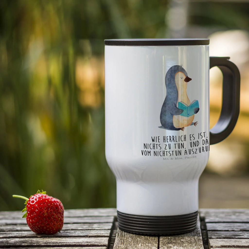 Thermobecher Pinguin Buch Thermobecher, To Go Becher, Thermotasse, Kaffeebecher, Isolierbecher, Thermobecher To Go, Warmhaltetasse, Edelstahlbecher, Reisebecher, Tasse mit Deckel, Thermobecher für 400 ml, Kaffeetasse zum Mitnehmen, Tasse zum Mitnehmen, Spülmaschinenfest, Pinguin, Pinguine, Buch, Lesen, Bücherwurm, Nichtstun, Faulenzen, Ferien, Urlaub, Freizeit