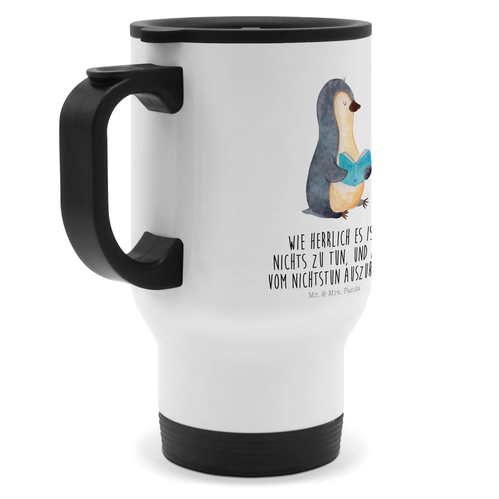 Thermobecher Pinguin Buch Thermobecher, To Go Becher, Thermotasse, Kaffeebecher, Isolierbecher, Thermobecher To Go, Warmhaltetasse, Edelstahlbecher, Reisebecher, Tasse mit Deckel, Thermobecher für 400 ml, Kaffeetasse zum Mitnehmen, Tasse zum Mitnehmen, Spülmaschinenfest, Pinguin, Pinguine, Buch, Lesen, Bücherwurm, Nichtstun, Faulenzen, Ferien, Urlaub, Freizeit